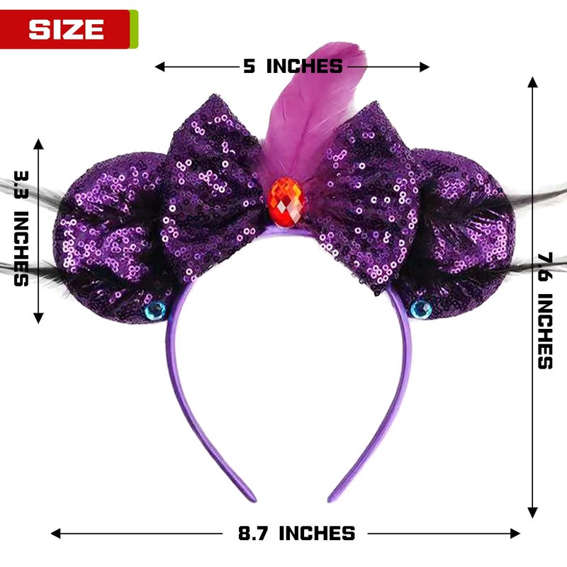 MADO mouse ears headband for women adults kids girls boys, princess ears Park mini ears headbands for women kids girls (purple feather) - Image 3